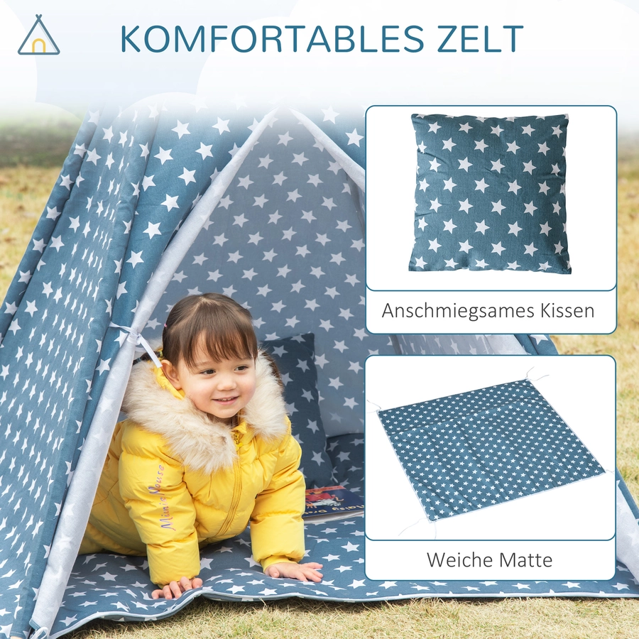 HOMCOM Spielzelt mit einer Bodenmatte und einem Kissen blau