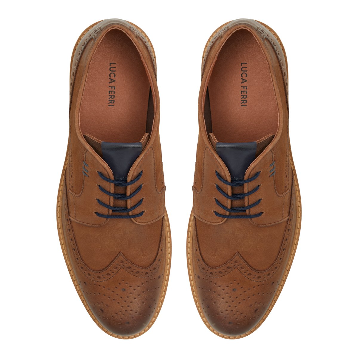 LUCA FERRI-Leonard-Chaussures habillées richelieu - Talon plat - Cognac