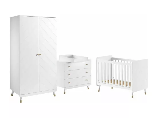 TINY WHITE - Chambre avec lit bébé + table à langer + Armoire 2 Portes