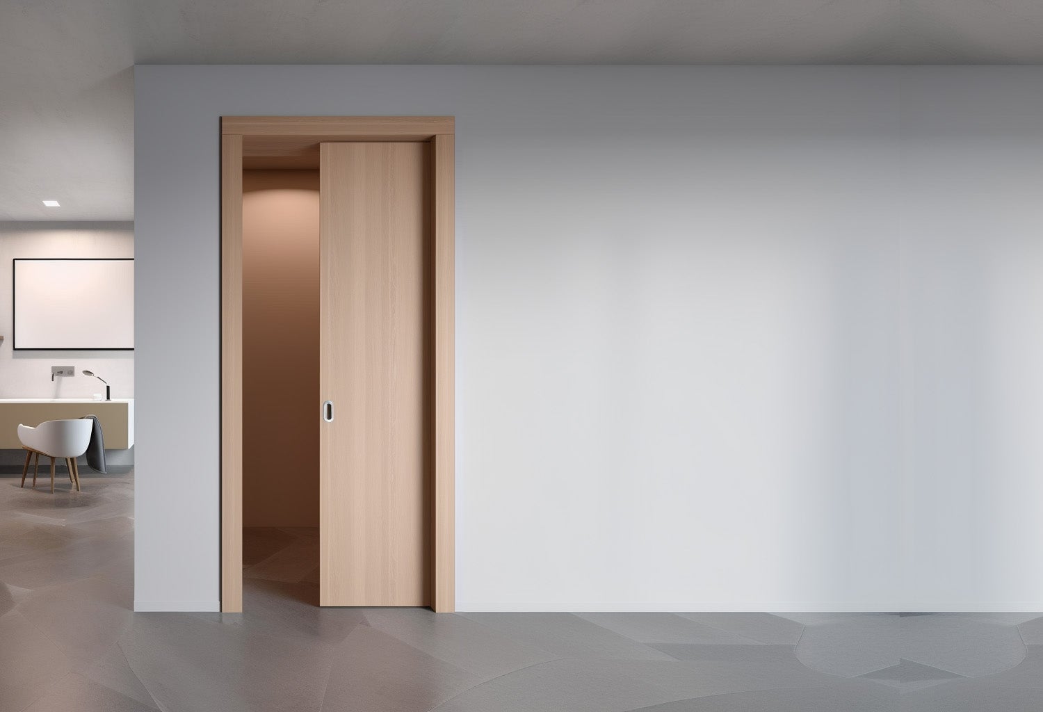 Schuifdeursysteem ClassicPocket CPH-1 voor enkelvoudige houten deurvleugels in gipsplaat- en houtskeletbouw CW75/100 voor deurvleugelafmeting 735x2110mm