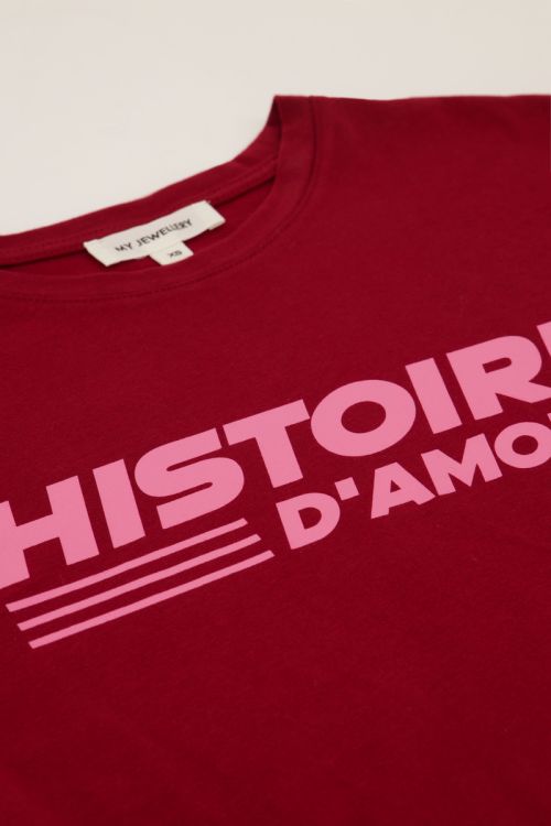 Burgundy T-shirt met roze 