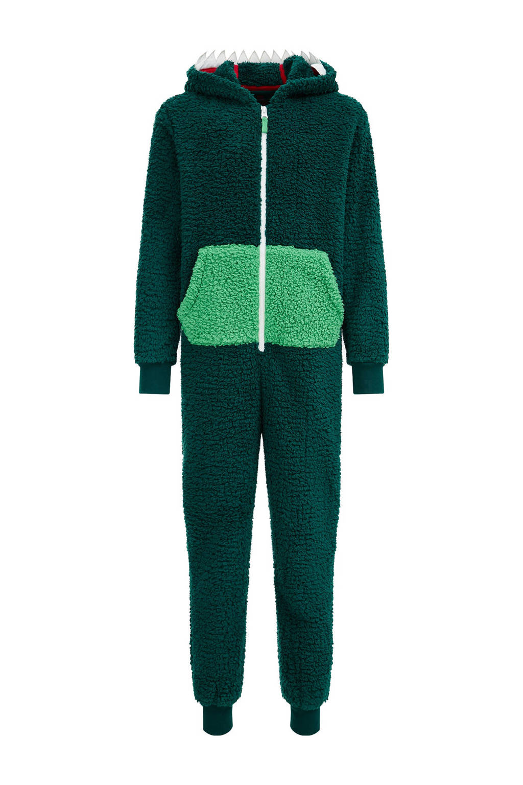 WE Fashion teddy onesie Dino donkergroen/groen