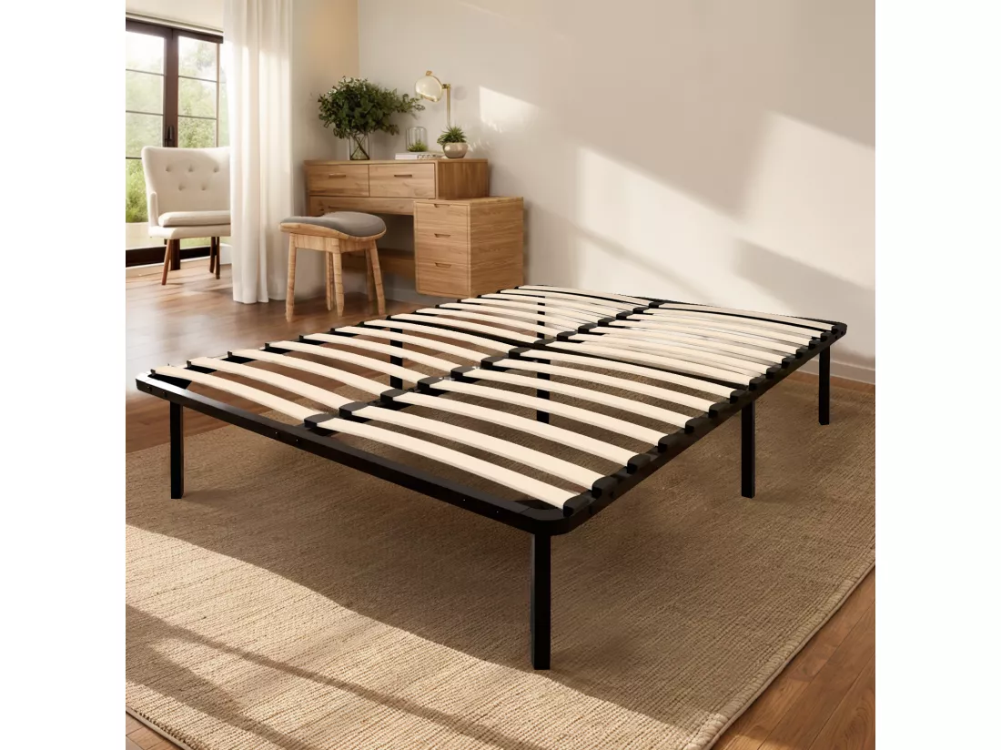 Sommier 140x190cm avec 7 Pieds - Sommiers à Lattes en Bois - 2x14 Lattes