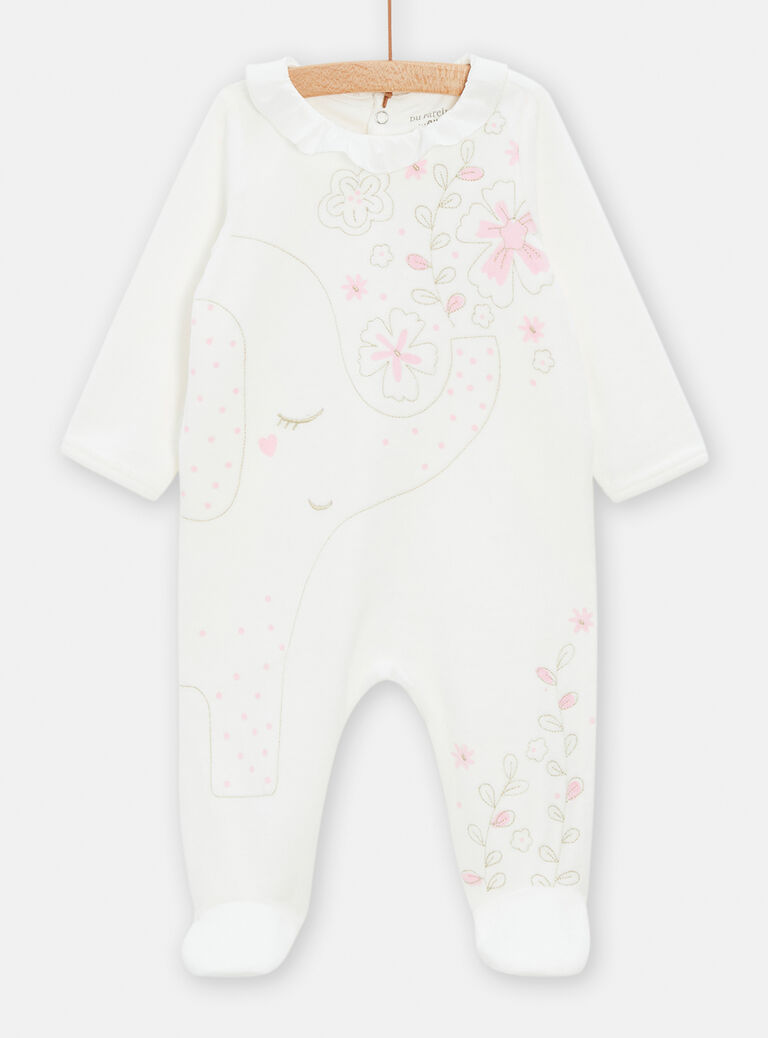 Grenouillère écrue en velours brodée pour bébé fille