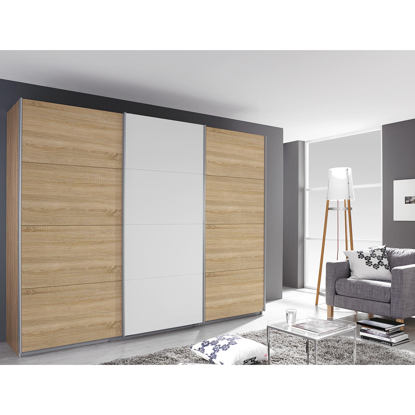 Schwebetürenschrank - alpinweiß - Eiche Sonoma - 271x210 cm