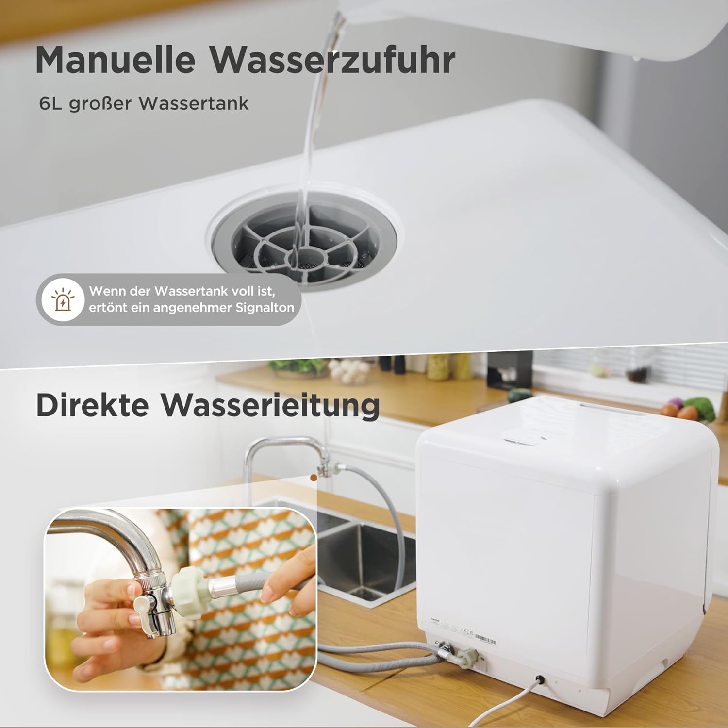 Midea Tischgeschirrspüler für 3 Gedecke, mit und ohne Wasseranschluss Verwendbar, IOT-Steuerung, 6+1 Programme, Touch Control, Mini Geschirrspüler für Wohnungen, Schlafsäle und Wohnmobile