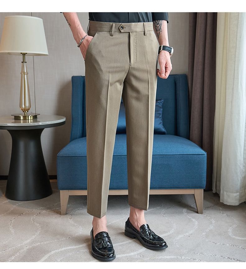 Deepwood - Mid Rise Plain Cropped Tapered Dress Pants