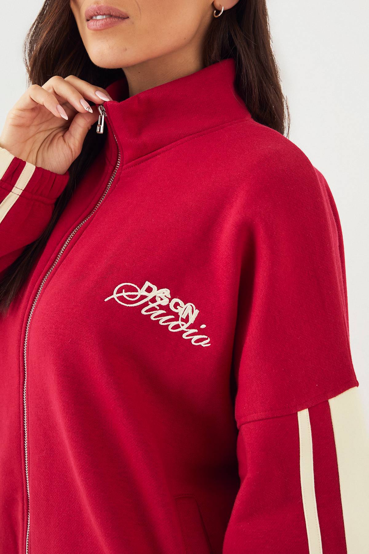 Sweatshirt Bomber Oversize DSGN Studio à Col Montant et Bandes Latérales