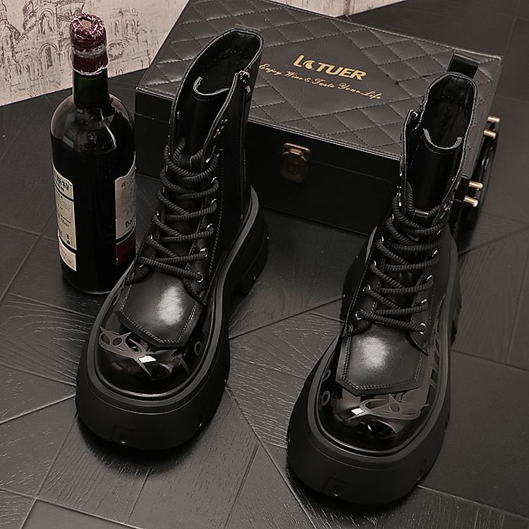 Mr Ozera - Lettering Lace-Up Platform Korte Laarzen