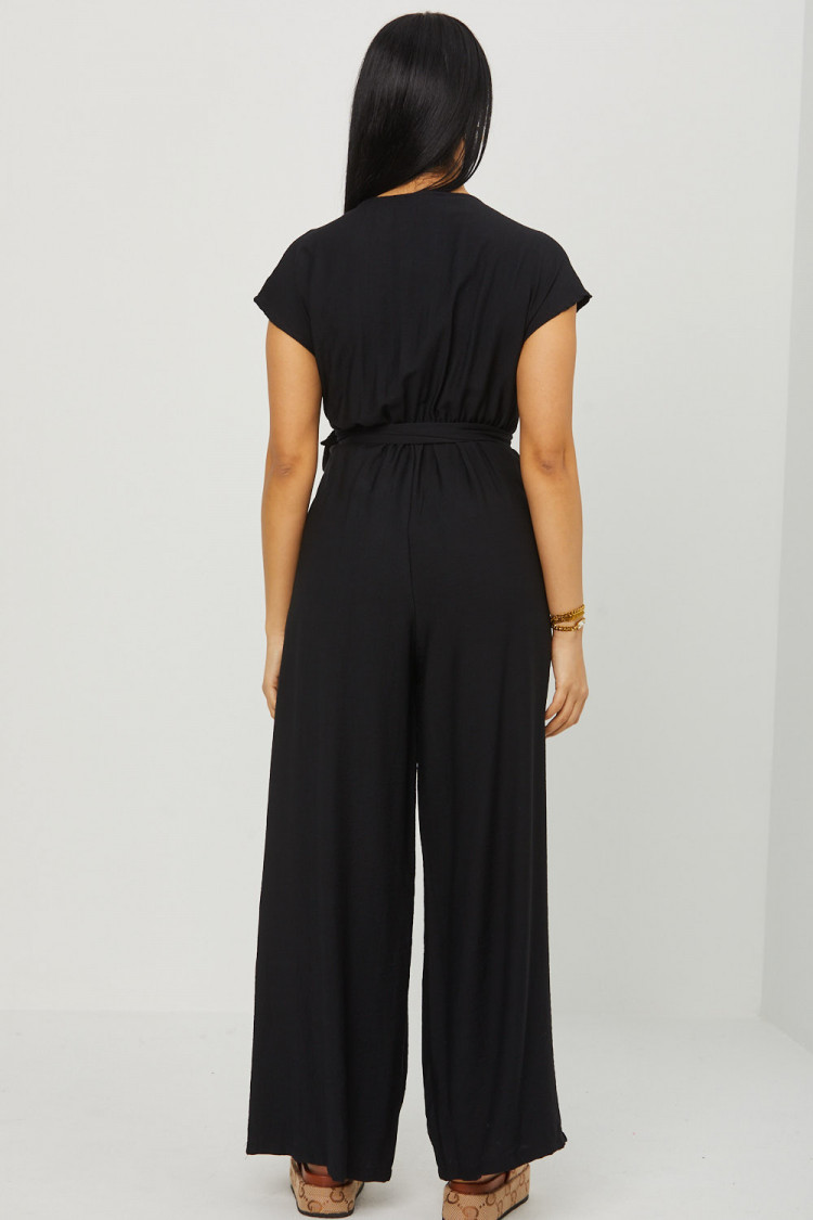 Combinaison pantalon noire décolleté croisé a noué