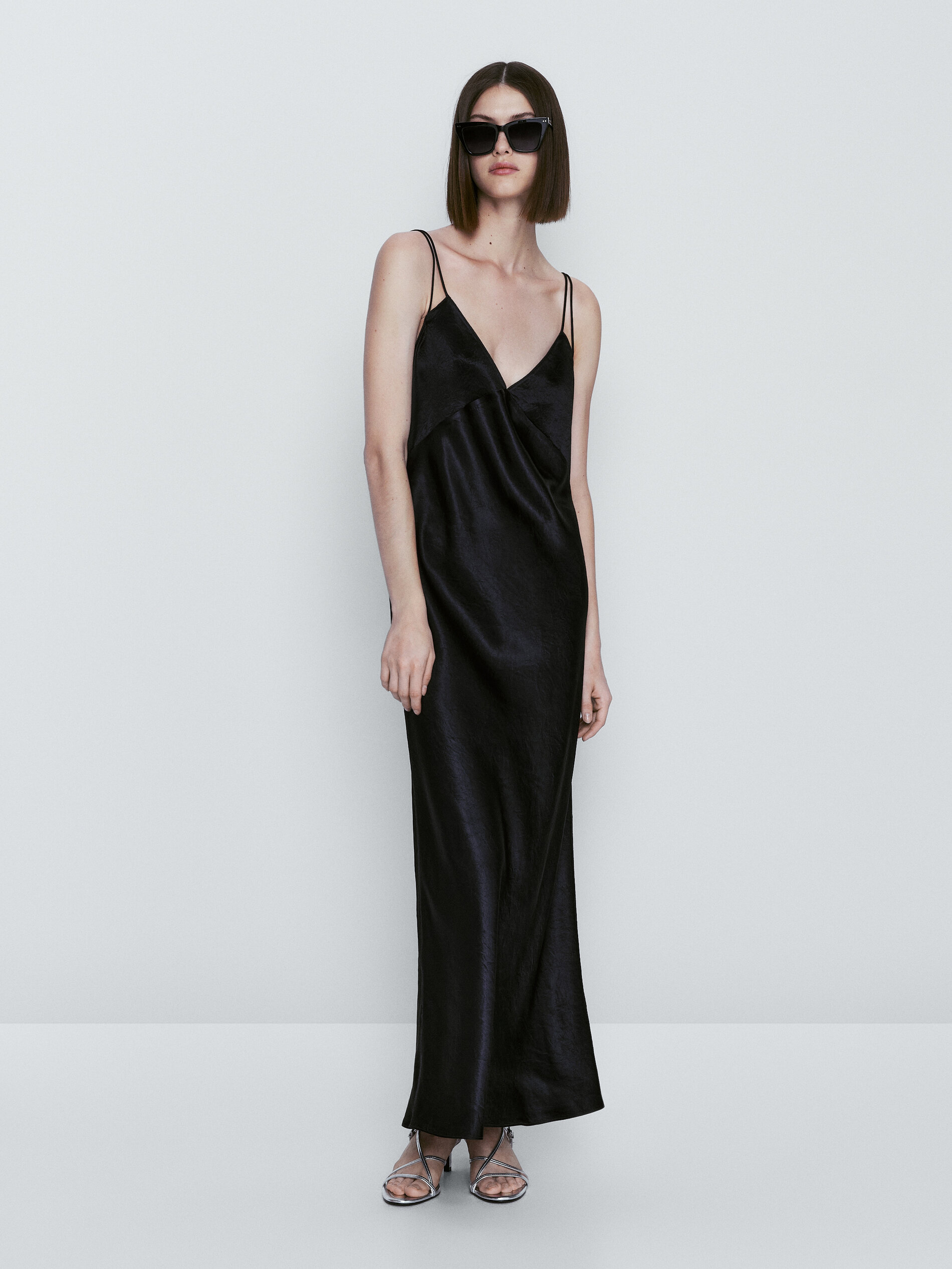 Vestido de cetim estilo camisola - Azul escuro