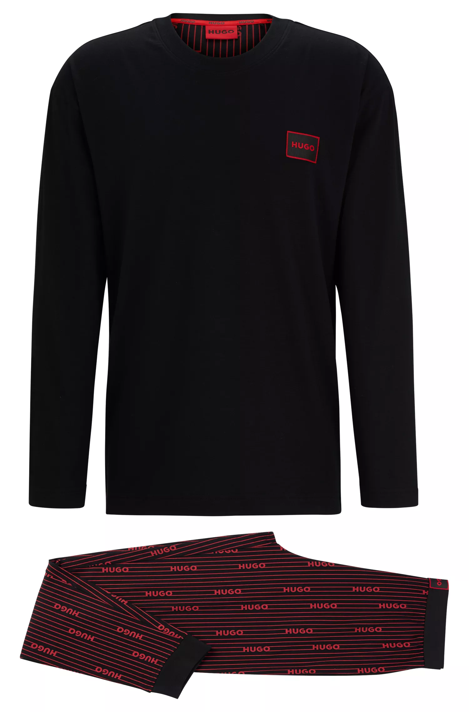Pijama HUGO vermelho em algodão elástico com modelagem relaxada e detalhes do logotipo.