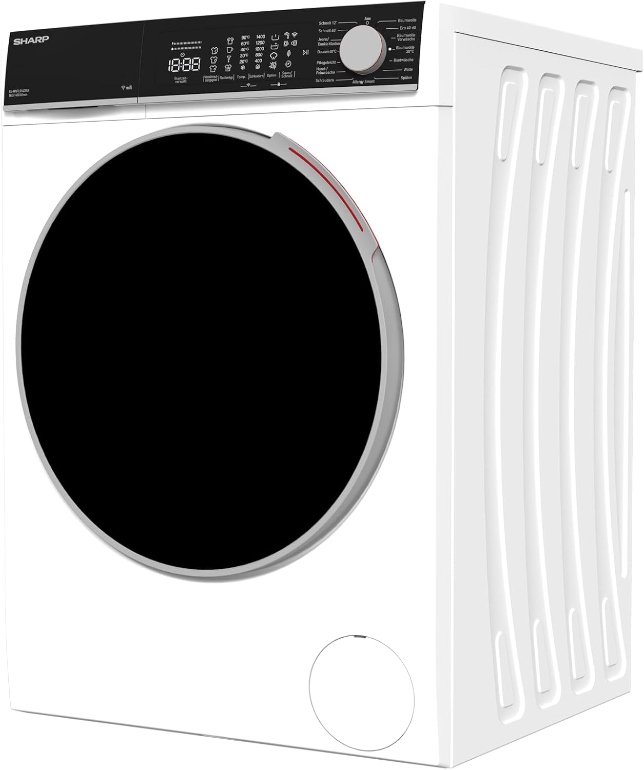SHARP ES-MNFL814CWA-DE Waschmaschine Frontlader | 8 kg | Energieeffizienzklasse A | 1400 U/min | Inverter Motor | AquaStop | Microfiber-Filter | WiFi-Steuerung | Dampf-Funktion | LED-Display