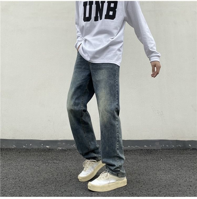 Plummie - Mid Rise Washed Straight Leg Jeans