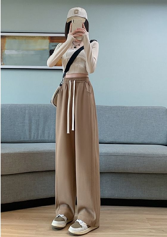 evanesce - High Rise Wide Leg Plain Sweatpants