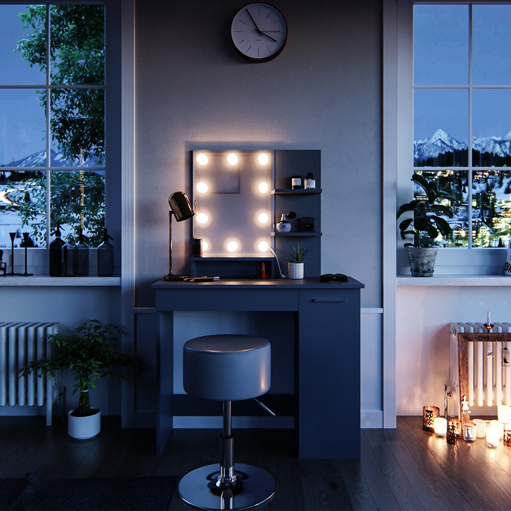 Vicco Schminktisch Julia Frisiertisch Kommode Frisierkommode Spiegel Anthrazit inklusive Hocker und LED-Lichterkette
