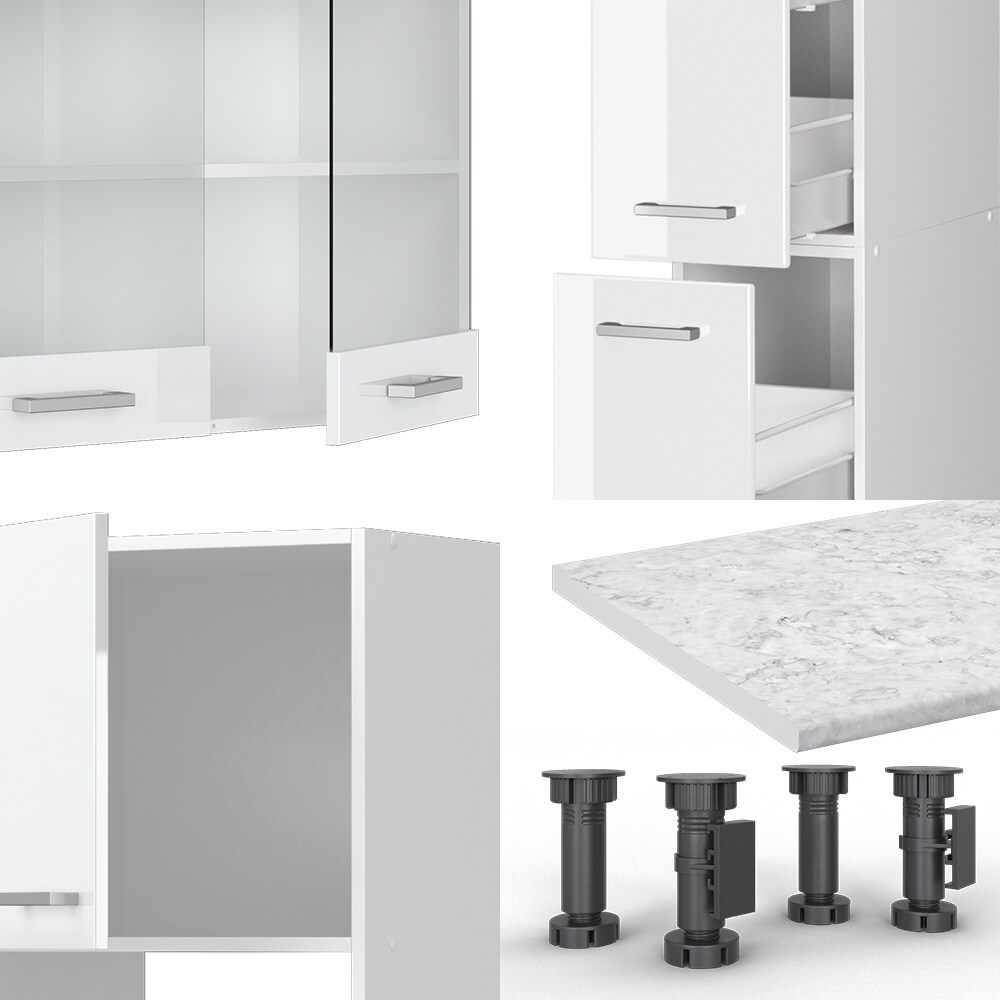 Vicco Küchenzeile Küchenblock Einbauküche R-Line 350 cm Weiß Hochglanz Küche