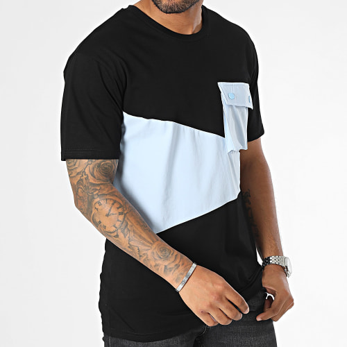 Tee Shirt Poche Noir Bleu Clair