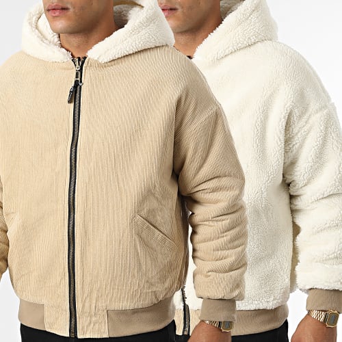 Veste Zippée Réversible A Capuche M50100COW Beige