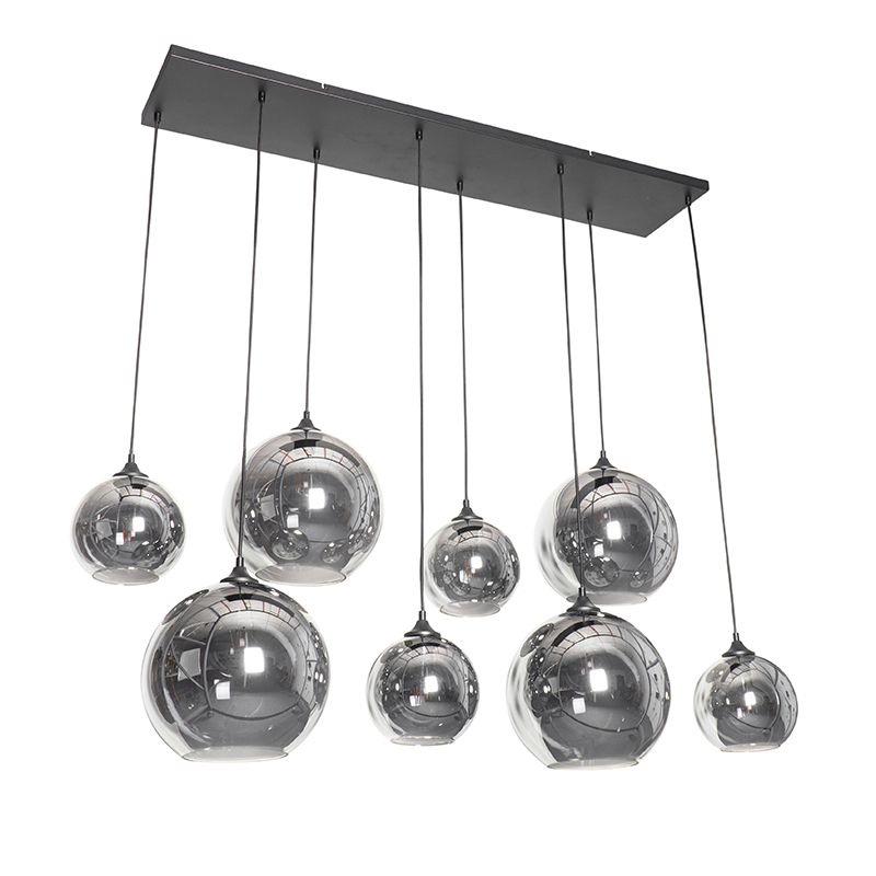 Art Deco hanglamp zwart met smoke glas 8-lichts - Sandra