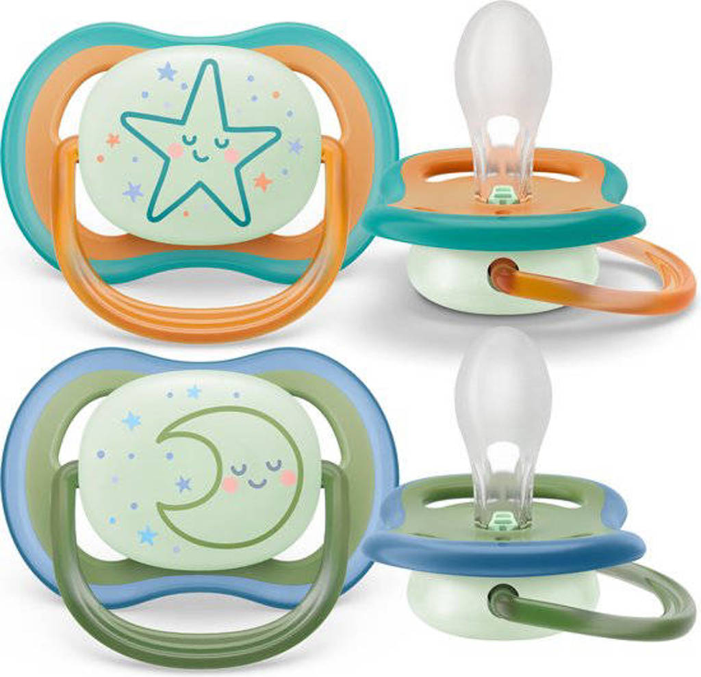Schattige spenen met glow in the darkfopspeen 18M+ 2 stuks SCF376/23