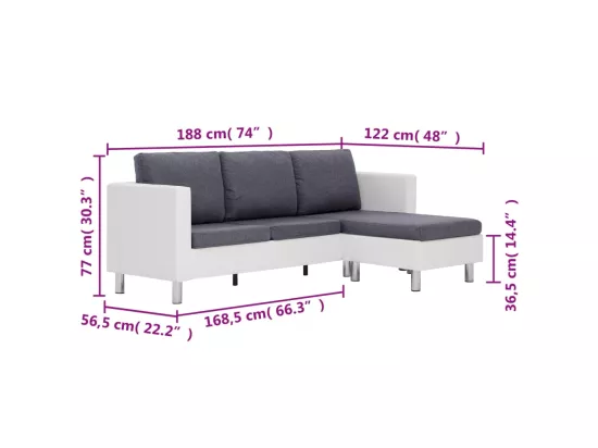 Canapé à 3 places avec coussins blanc similicuir