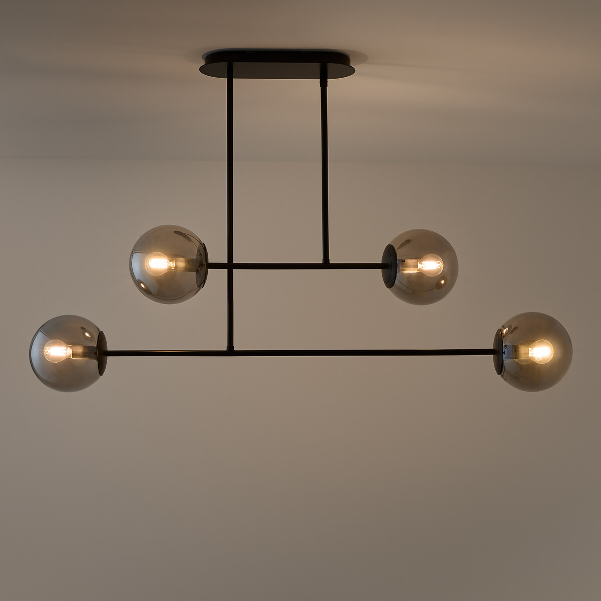 LA REDOUTE INTERIEURS<br>Luminária pendente em metal e vidro fumê, Atea
