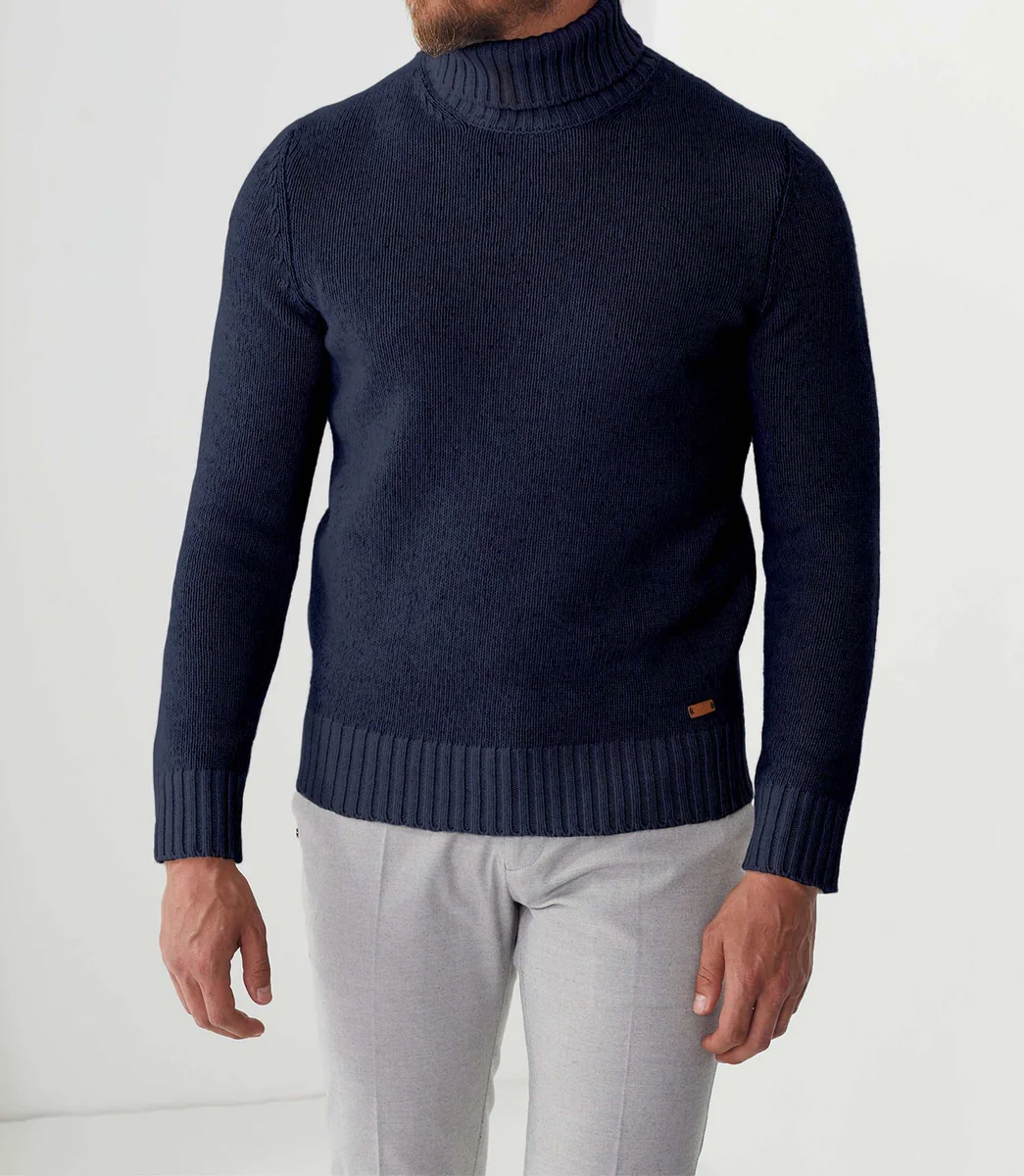Pull col roulé bleu 