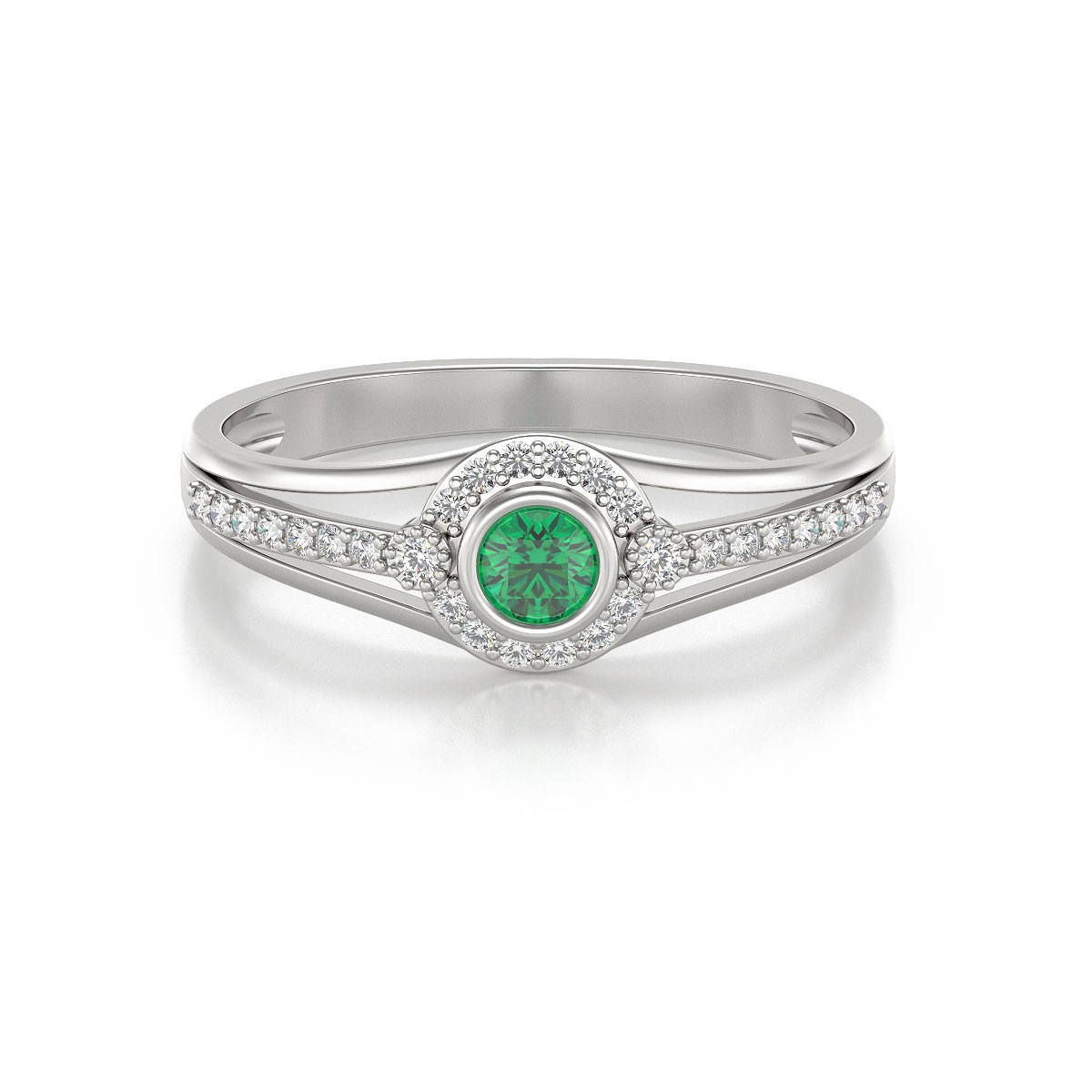 Bague ADEN Or 585 Blanc Emeraude et diamants 2.118grs