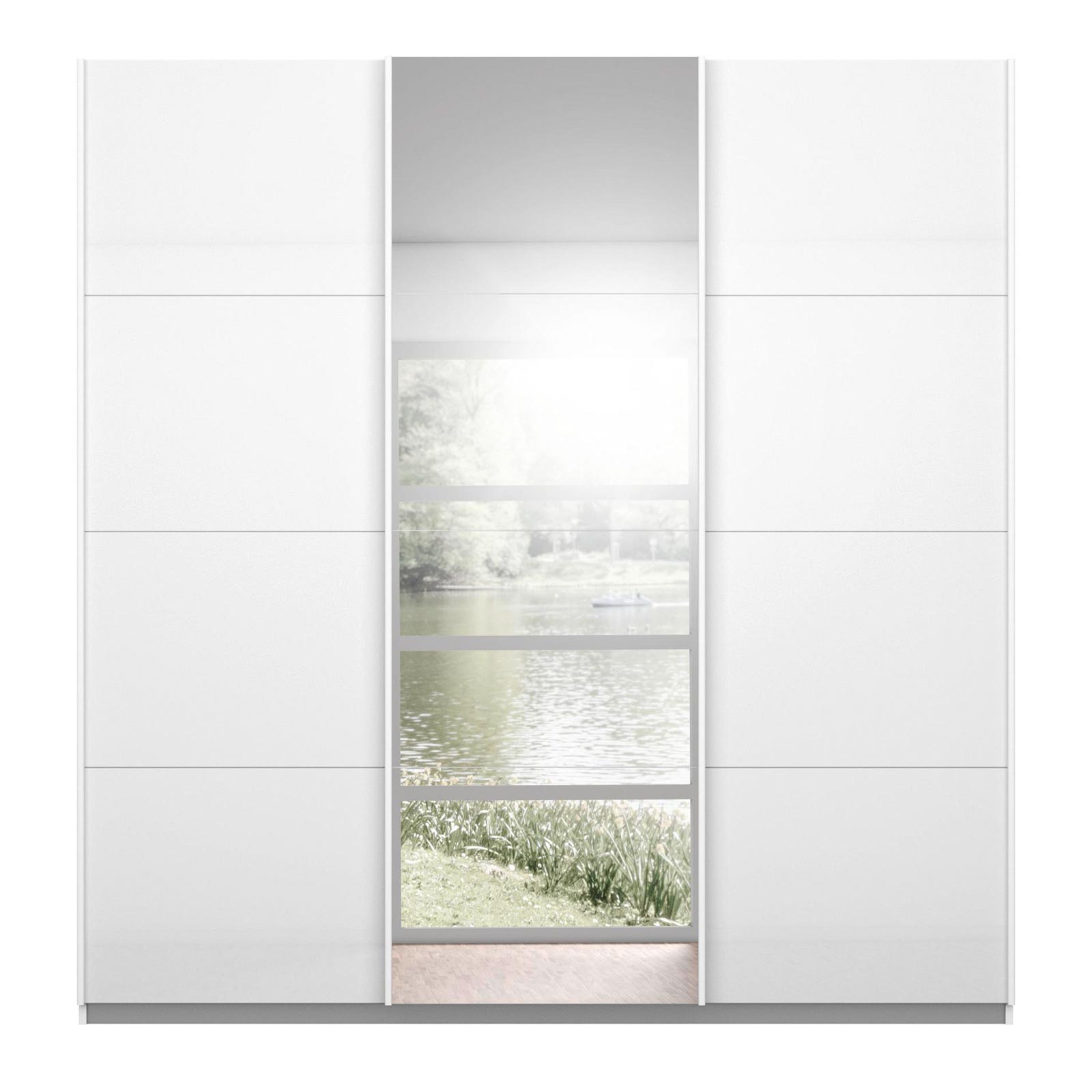 Schwebetürenschrank - weiß Hochglanz - mit Spiegel - 203x210 cm