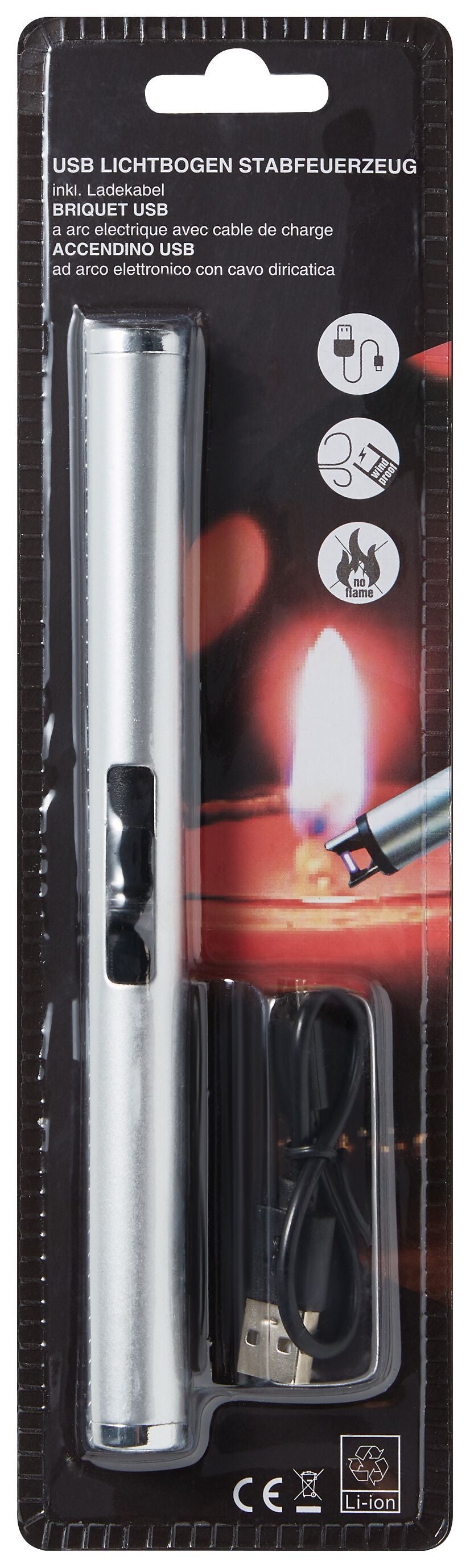 USB Feuerzeug - Silber / H: 17.5 cm
