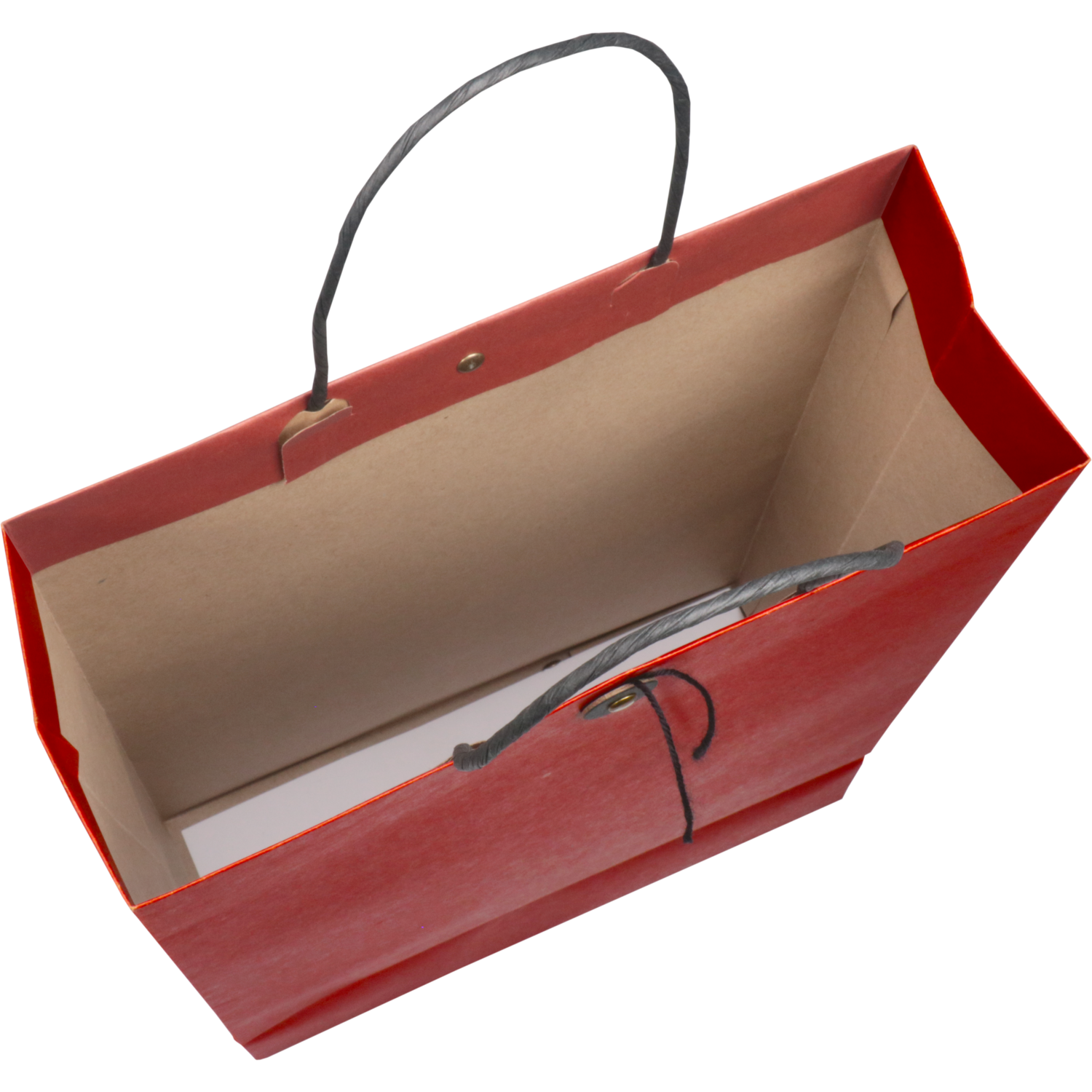 Tas, Papier, gedraaid papieren koord, japanse sluiting, 25.5x 10x33cm, draagtas, rood