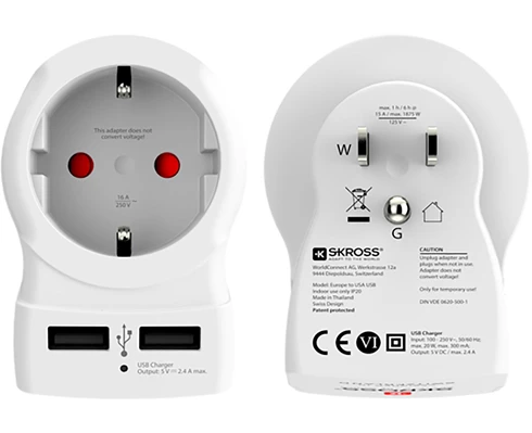 SKROSS Country Travel Adapter - Europe to USA USB