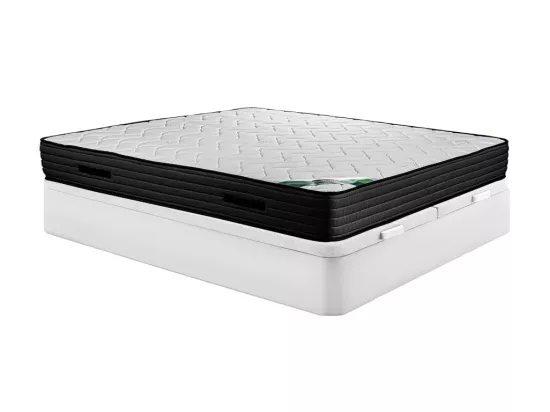 Ensemble 180 x 200 cm sommier coffre blanc + matelas mousse et coutil bambou ép.25cm - BERENDI de NATUREA