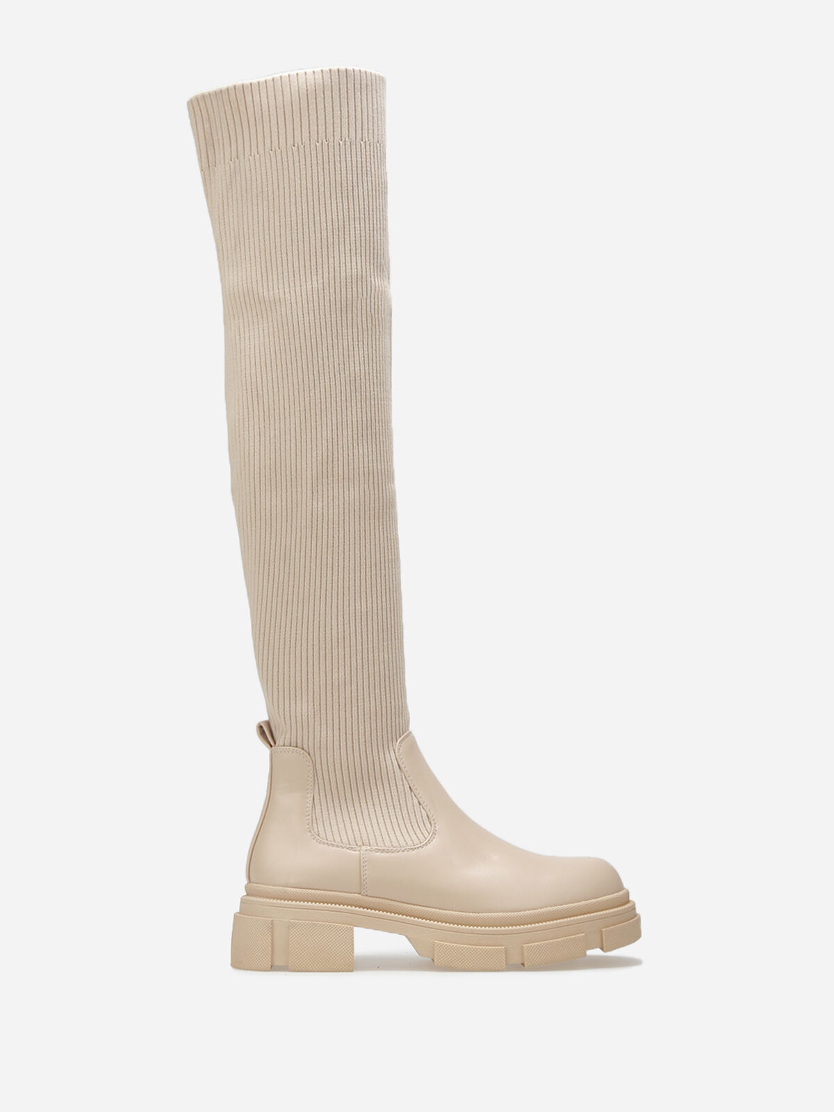 Cuissardes bi-matières à semelle chuncky- Beige