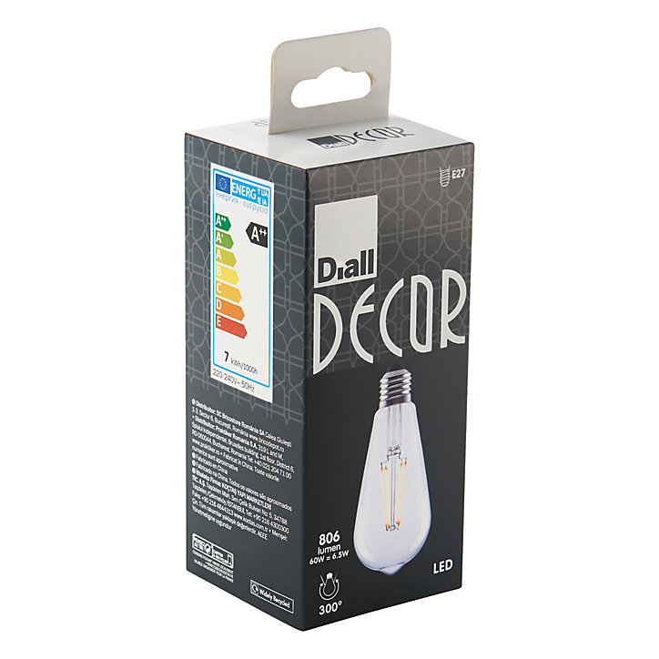 Ampoule à filament ST64 LED Diall E27 6,5W=60W blanc chaud
