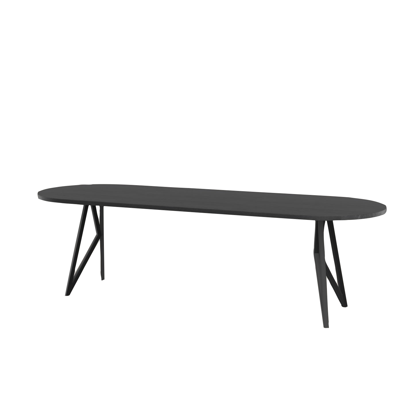 Studio HENK tafel Butterfly Plat ovaal - zwart frame, zwarte beits 260 x 90 | Zwarte Beits | Rechte Rand | Frame Zwart
