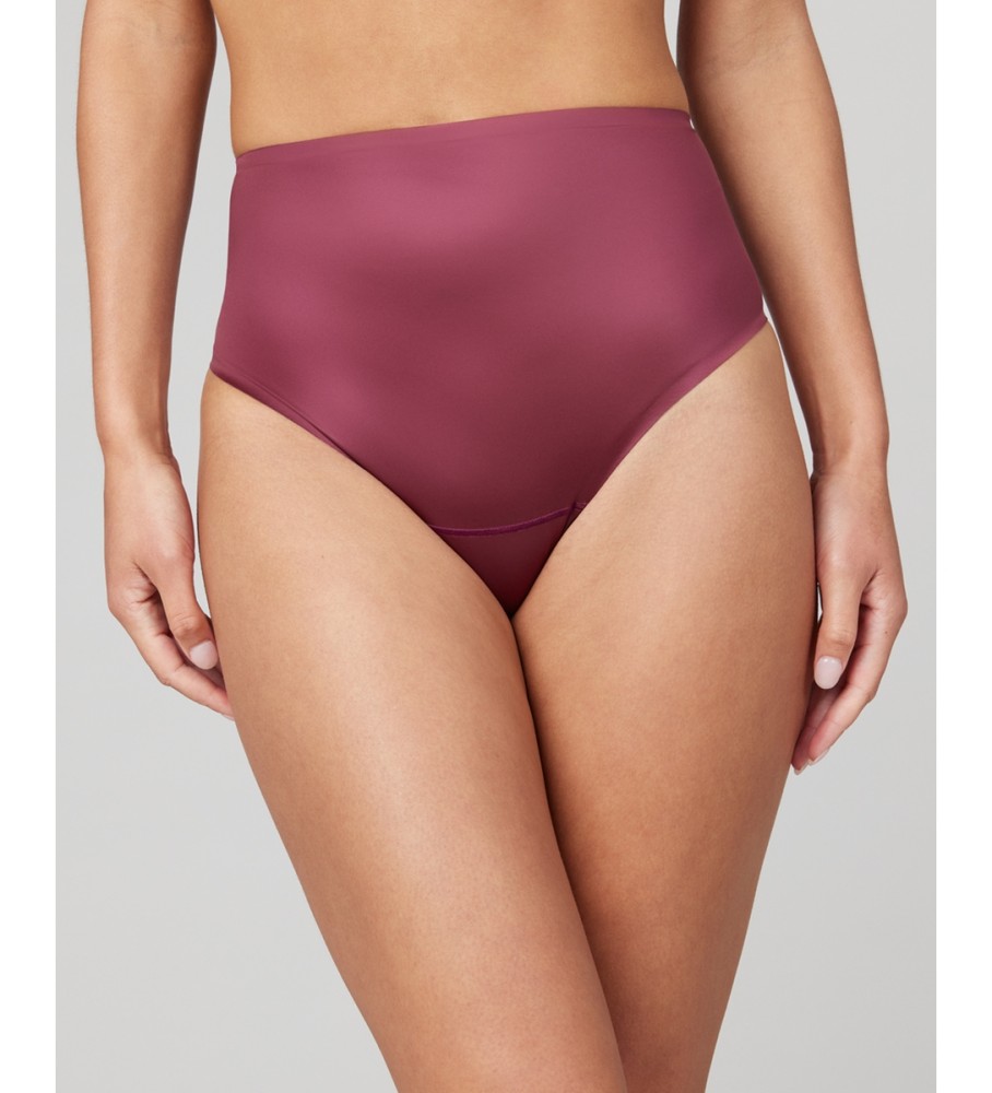 Calcinha modeladora de cetim SPANX, cor bordô
