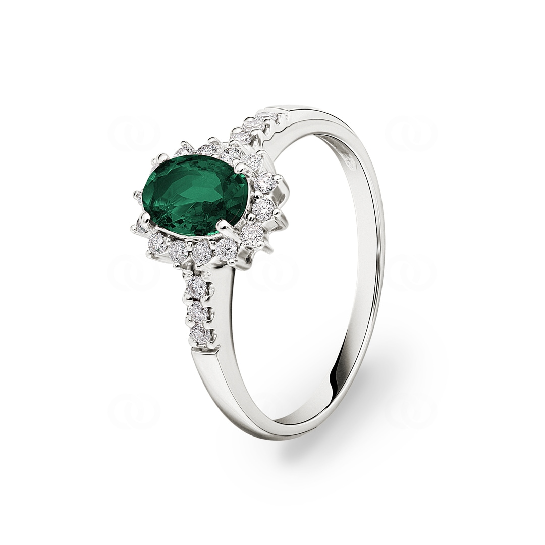 Entourage Ring 750/18 K Weissgold mit Smaragd & Diamanten 0.19 ct H/si