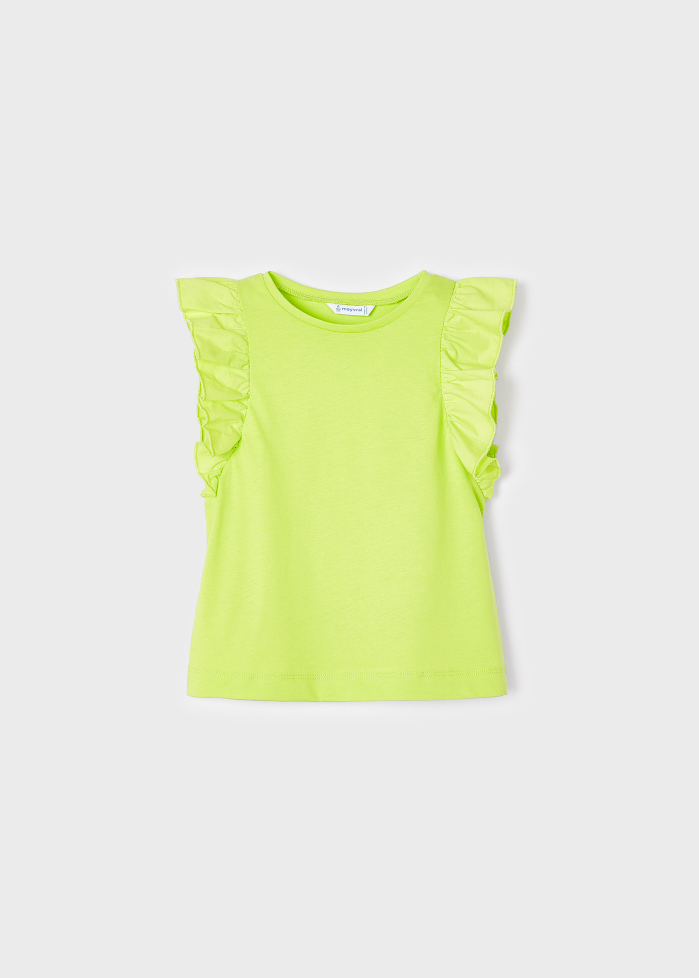 Camiseta infantil feminina de algodão sustentável com babados