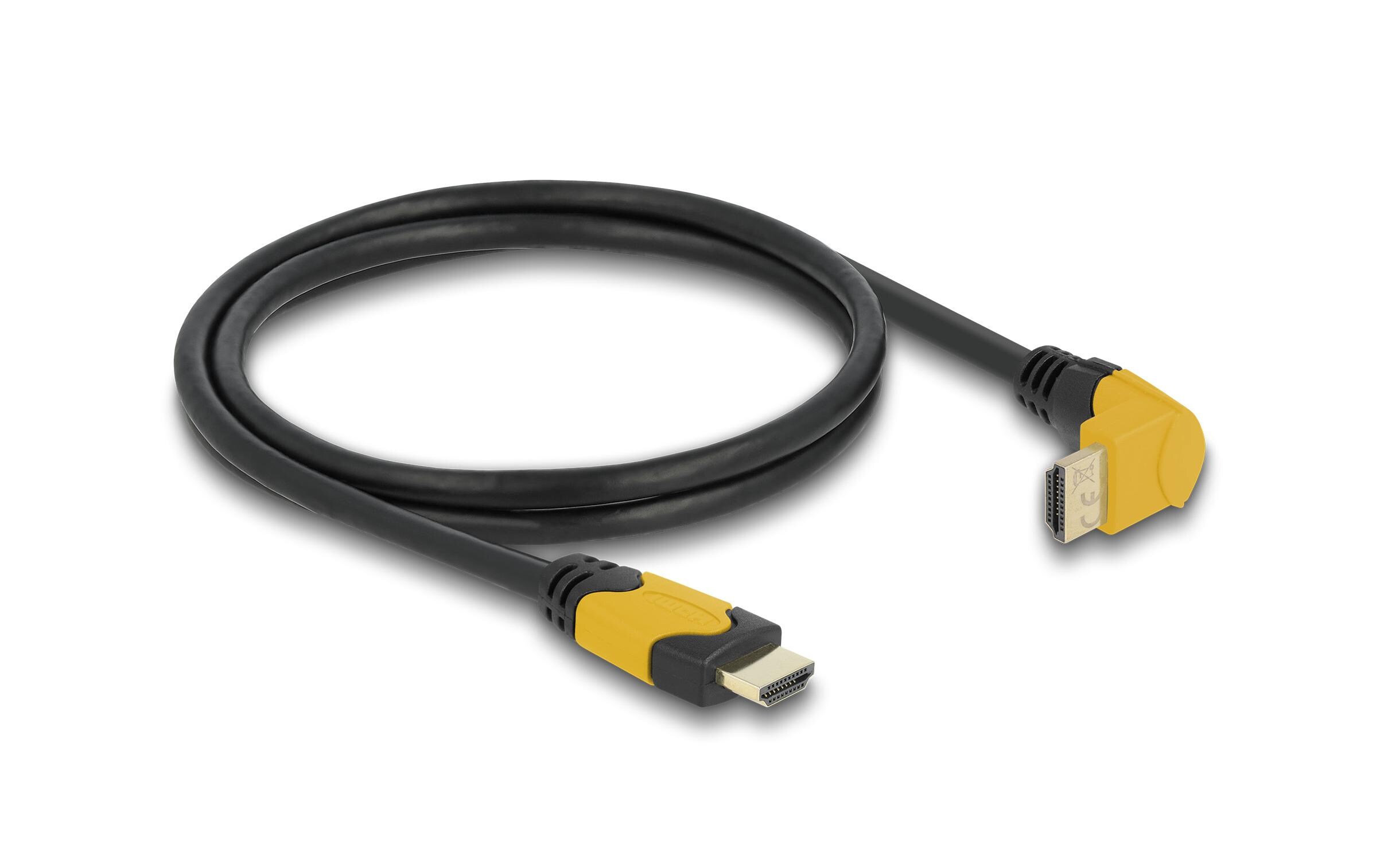 Kabel Oben gewinkelt 8K 60Hz HDMI - HDMI, 1 mDelock High Speed HDMI Kabel Stecker gerade zu Stecker 90° oben gewinkelt 48 Gbps 8K 60 Hz 1 m