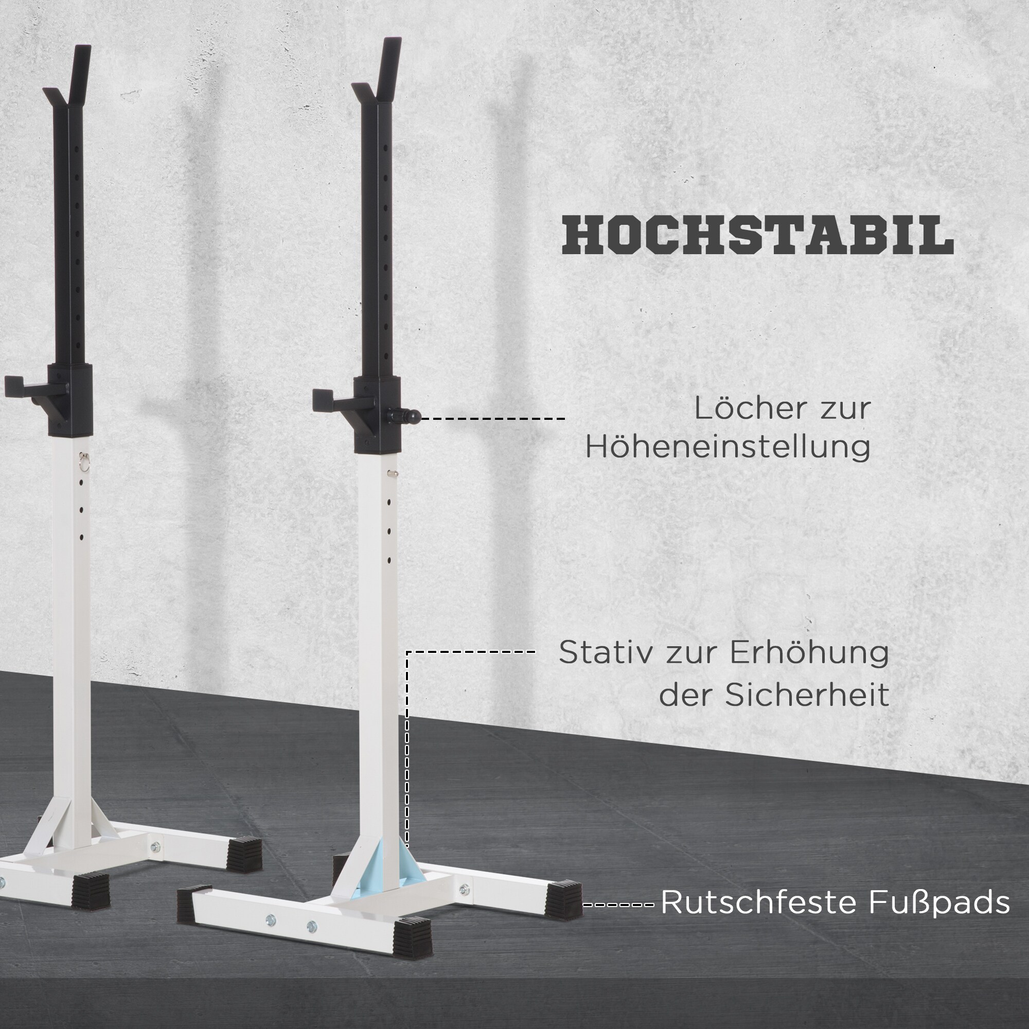 HOMCOM Hantelständer mit Stahlrahmen schwarz, weiß 52L x 48B x 105-160H cm