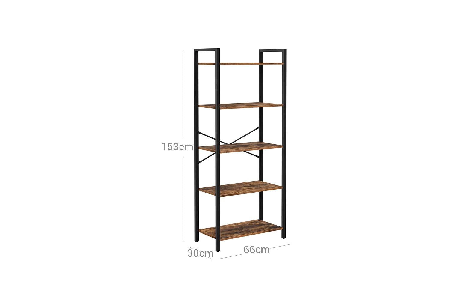Regal mit 5 Ebenen 66 x 153 cm, Braun/SchwarzBücherregal aus Holz