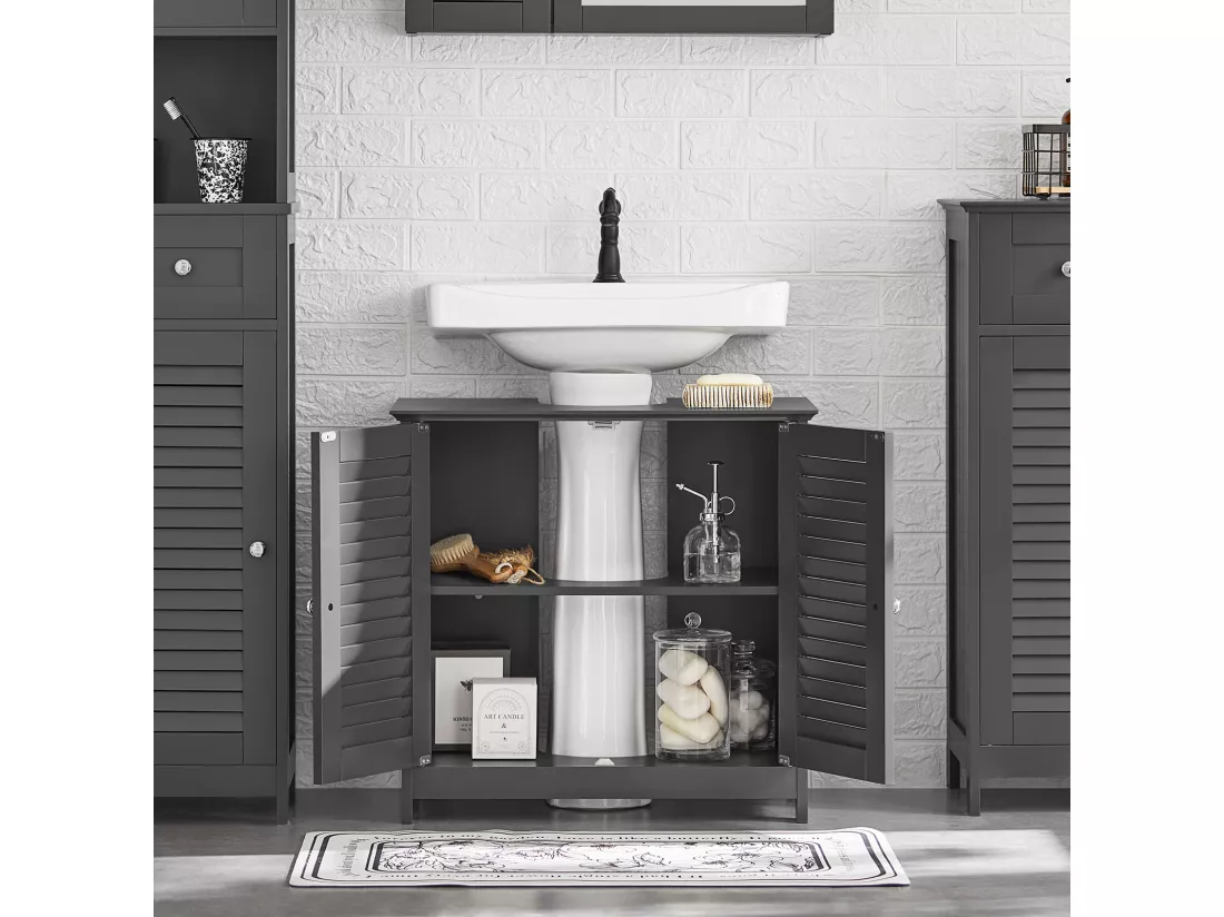 Meuble sous-Lavabo Meuble de Salle de Bain - 2 Portes et 2 étages à l’intérieur -Gris, FRG237-II-DG