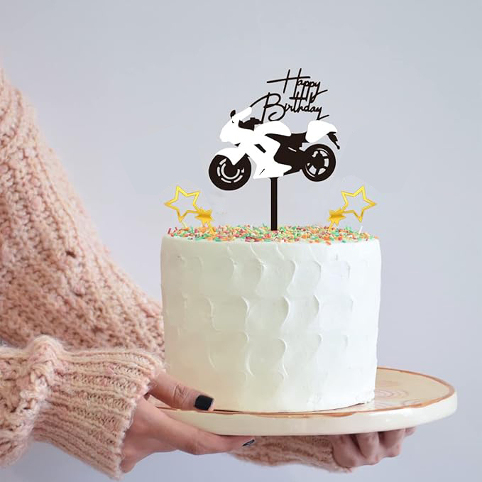 Kuchenstecker Happy Birthday Tortenstecker Topper Dekoration für Torten / Kuchen - Motorrad