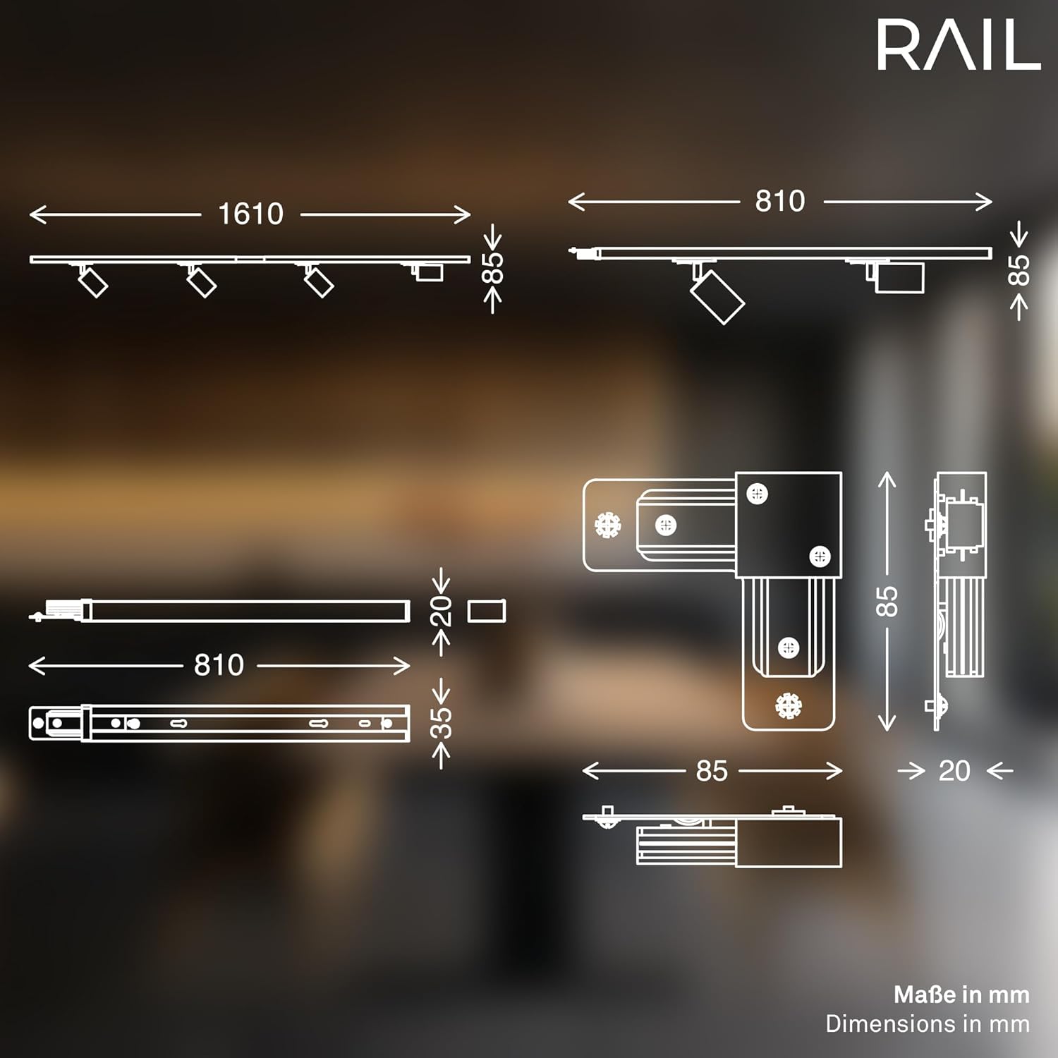 BRILONER - Schienensystem Rail Komplettset, 6x GU10 Spots schwenkbar, 2x GU10 Pendel, Cap-Form/Stairs-Form, Lichtschienensystem Decke, Strahler Schiene, Deckenlampe, Spotlight, 5,25m, Weiß