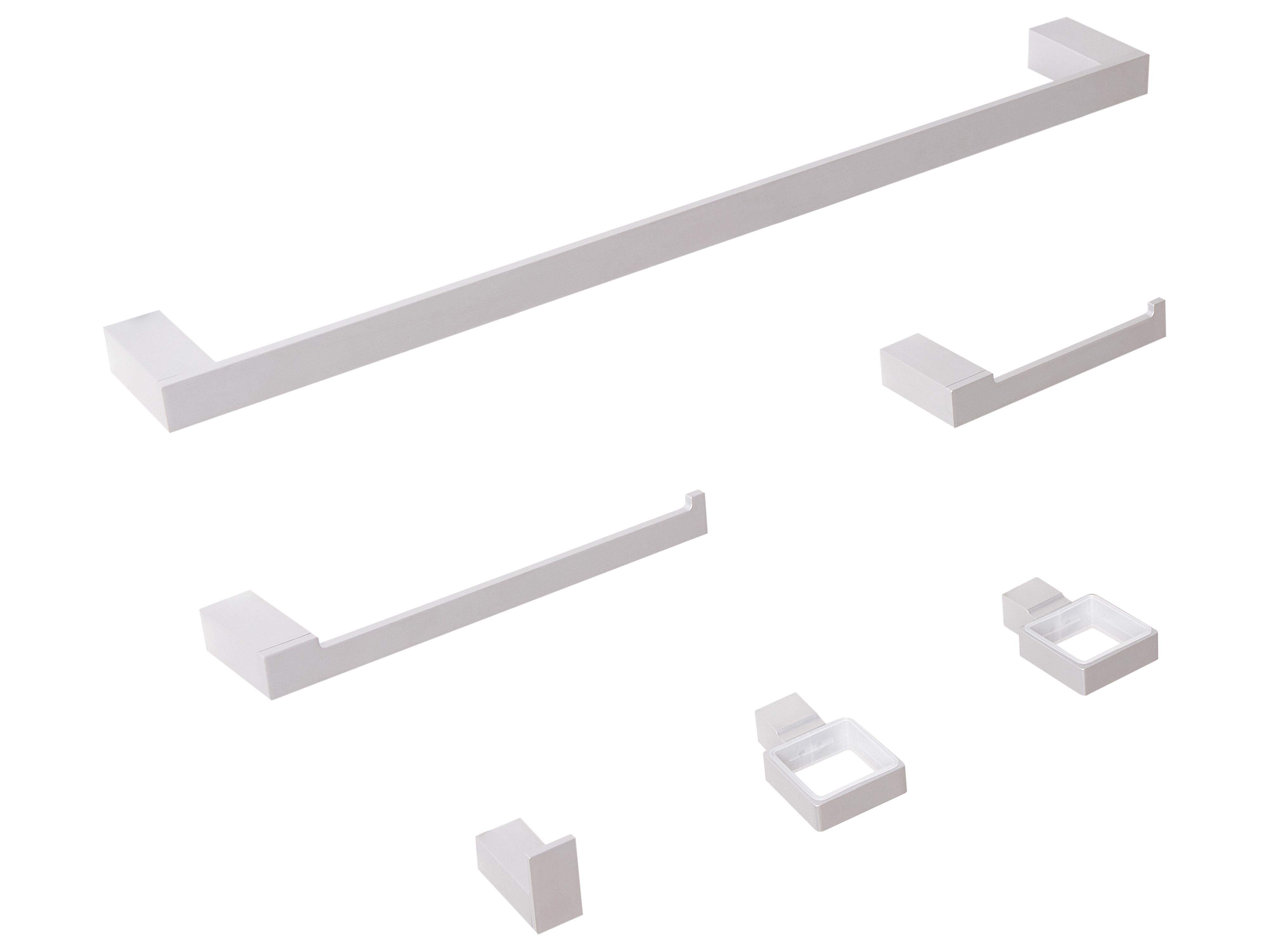 6-delige badkamer hardware set TUMACO met handdoekstangen en -haken Zilver
