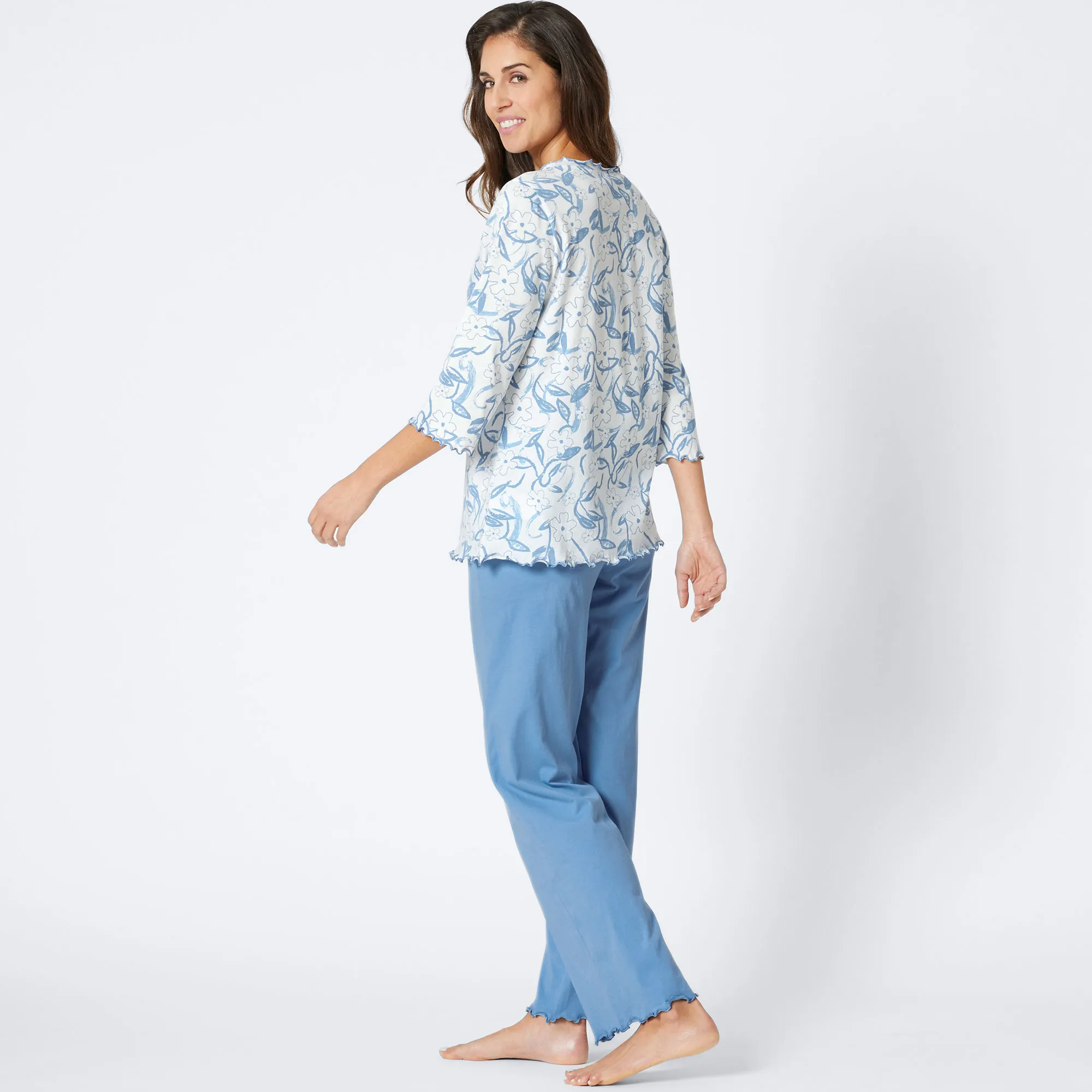 Damen-Schlafanzug mit gewelltem Saum, 2-teilig