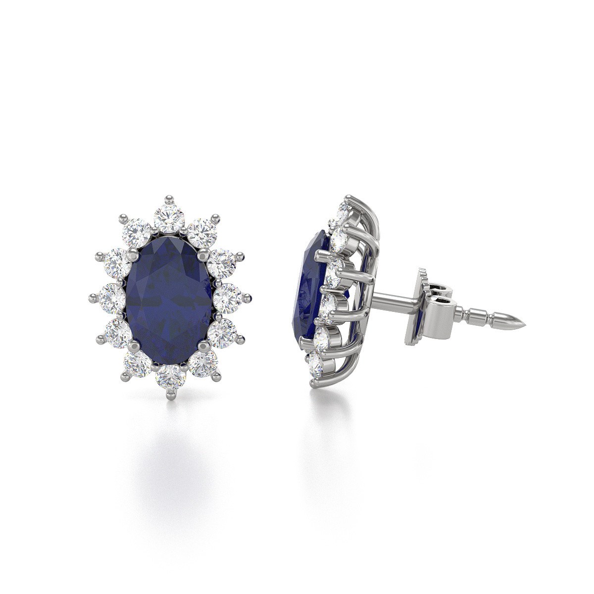 Boucles d'oreilles ADEN Marquise Saphir et Diamants sur Argent 925 1.4grs