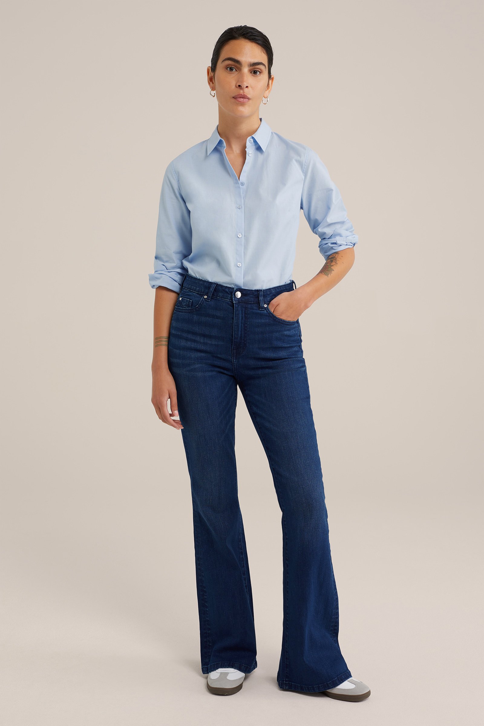 high rise flared jeans met superstretch Blue Ridge Donkerblauw